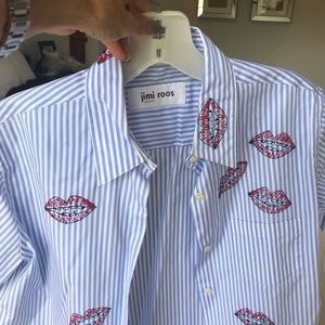 Jimi Roos striped blouse with red lips